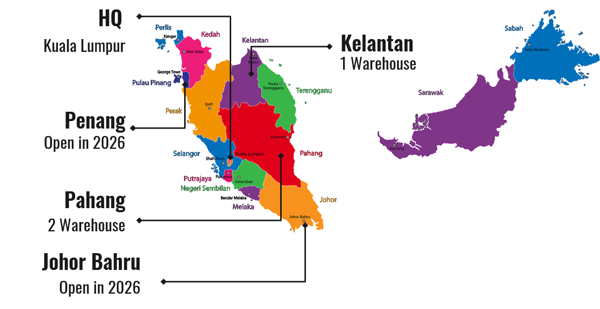 MSkills warehouse coverage across Malaysia